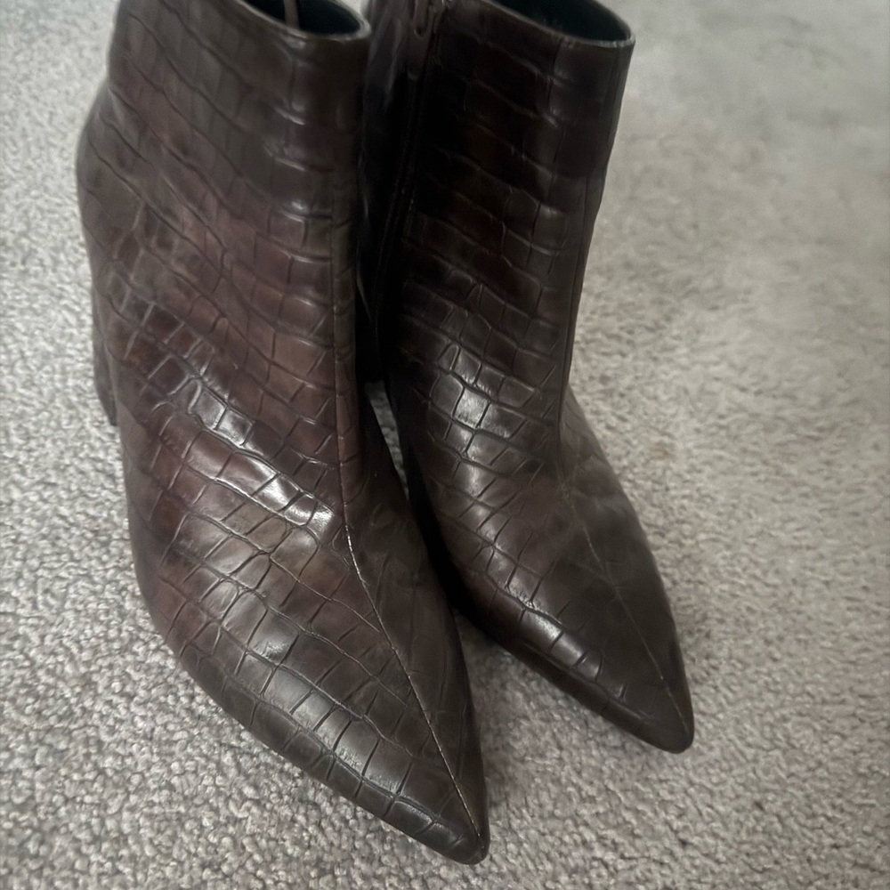 Jeffrey Campbell Dark Brown Croc-Pattern Ankle Boots